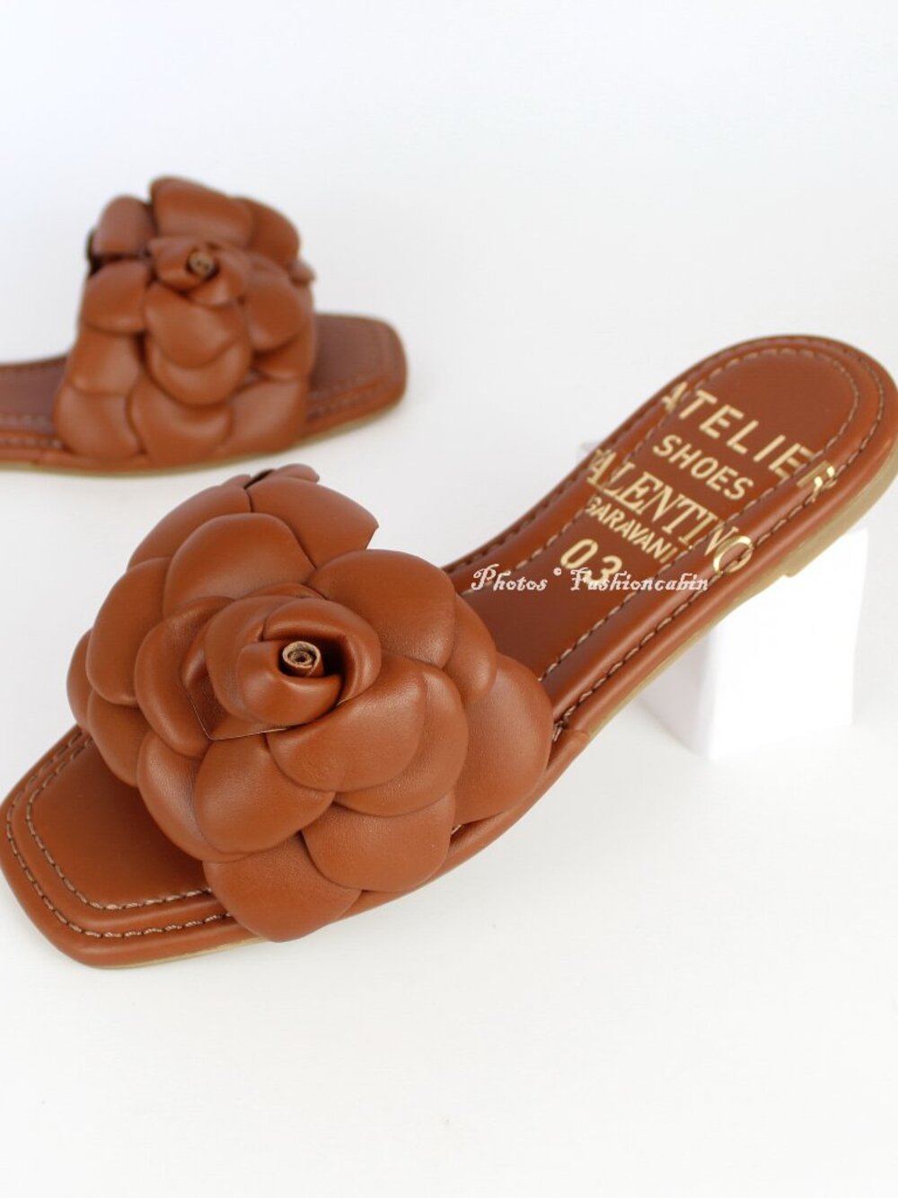 VALENTINO GARAVANI Atelier 3D Floral Leather Slides Slip On Open Toe